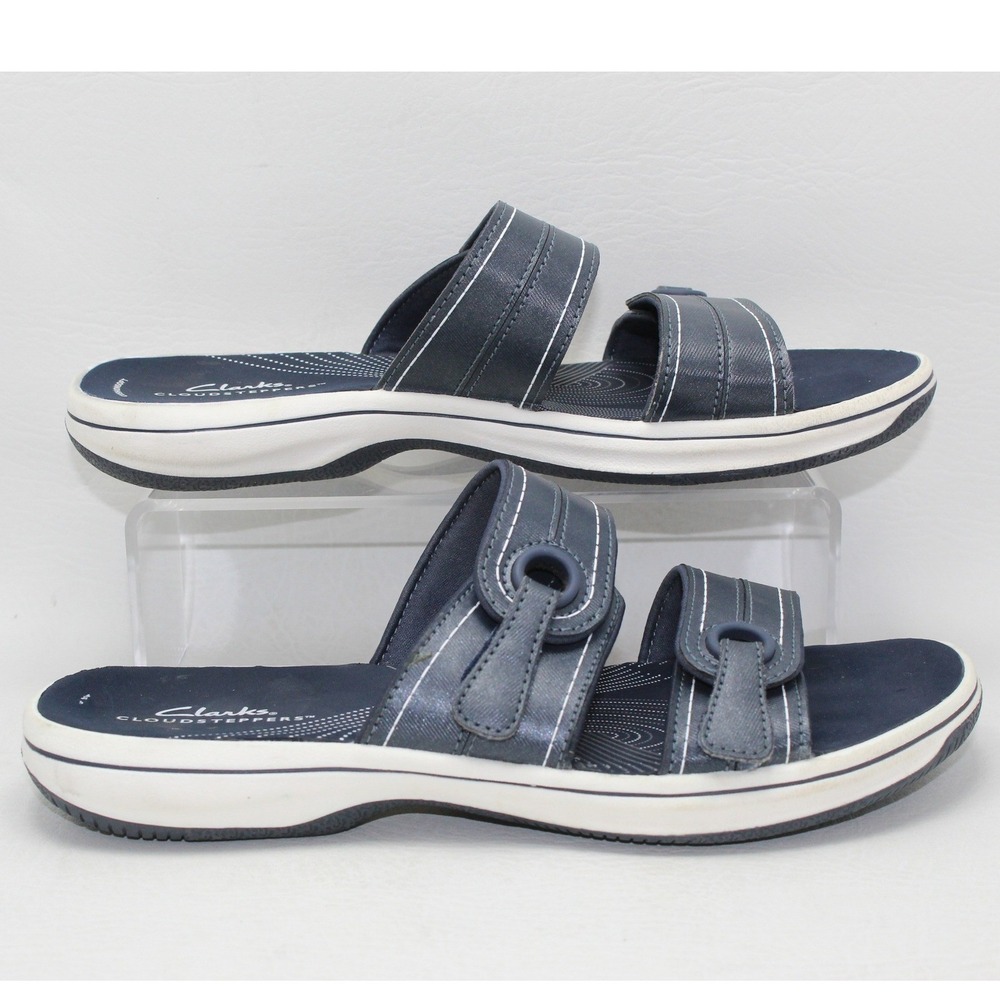 Clarks Cloudsteppers Breeze Maye Navy Blue Slide Sandals Women's 8 M‎